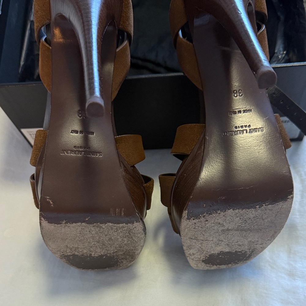 Yves Saint Laurent Brown Strappy Heels - Picture 2 of 8